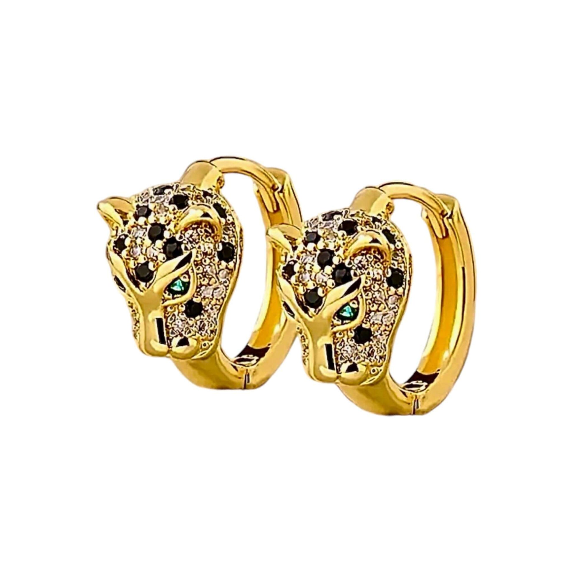 Goldene Creolen mit glitzerndem Leoparden-Design