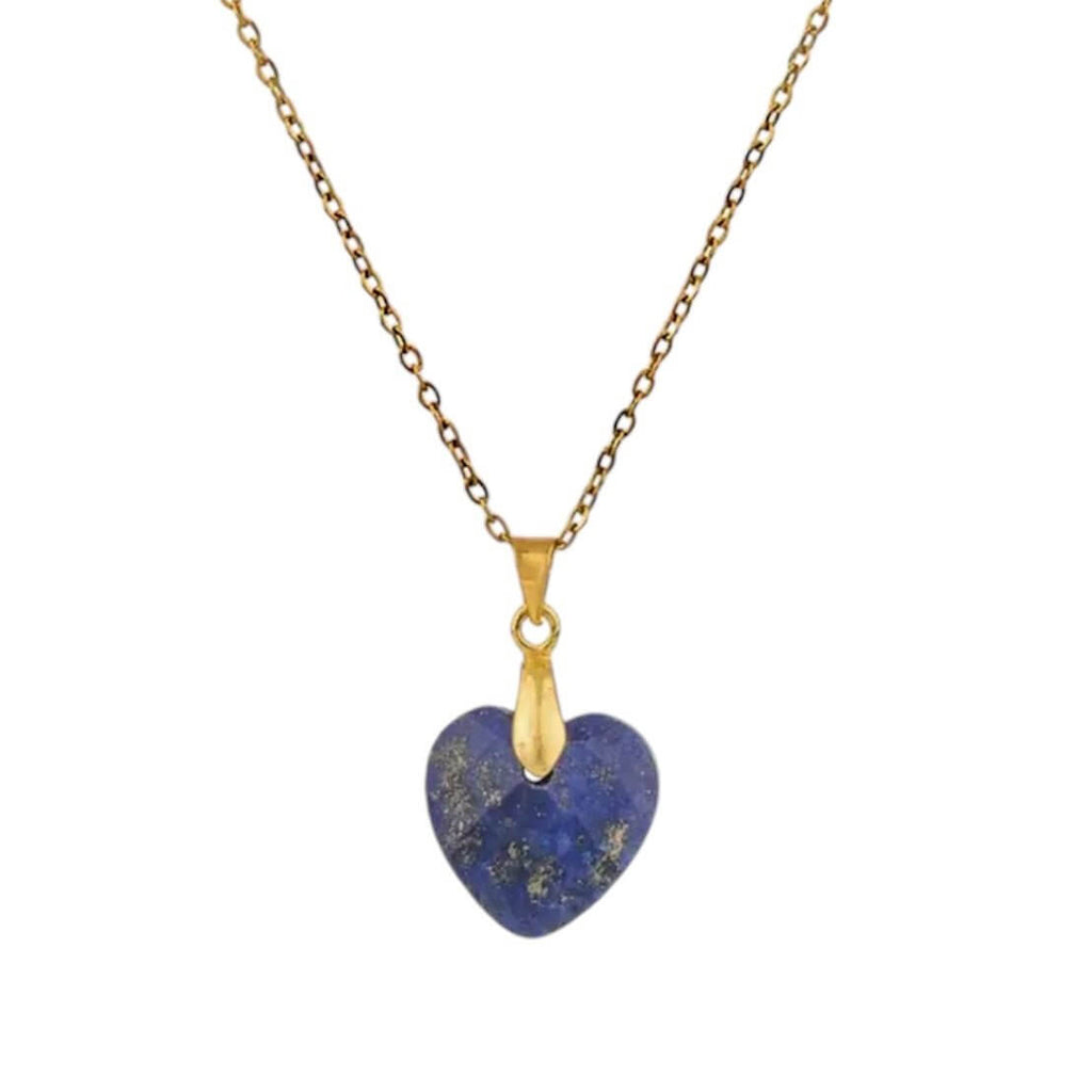 Goldene Halskette mit Edelsteinherz-Anhänger; Lapislazuli