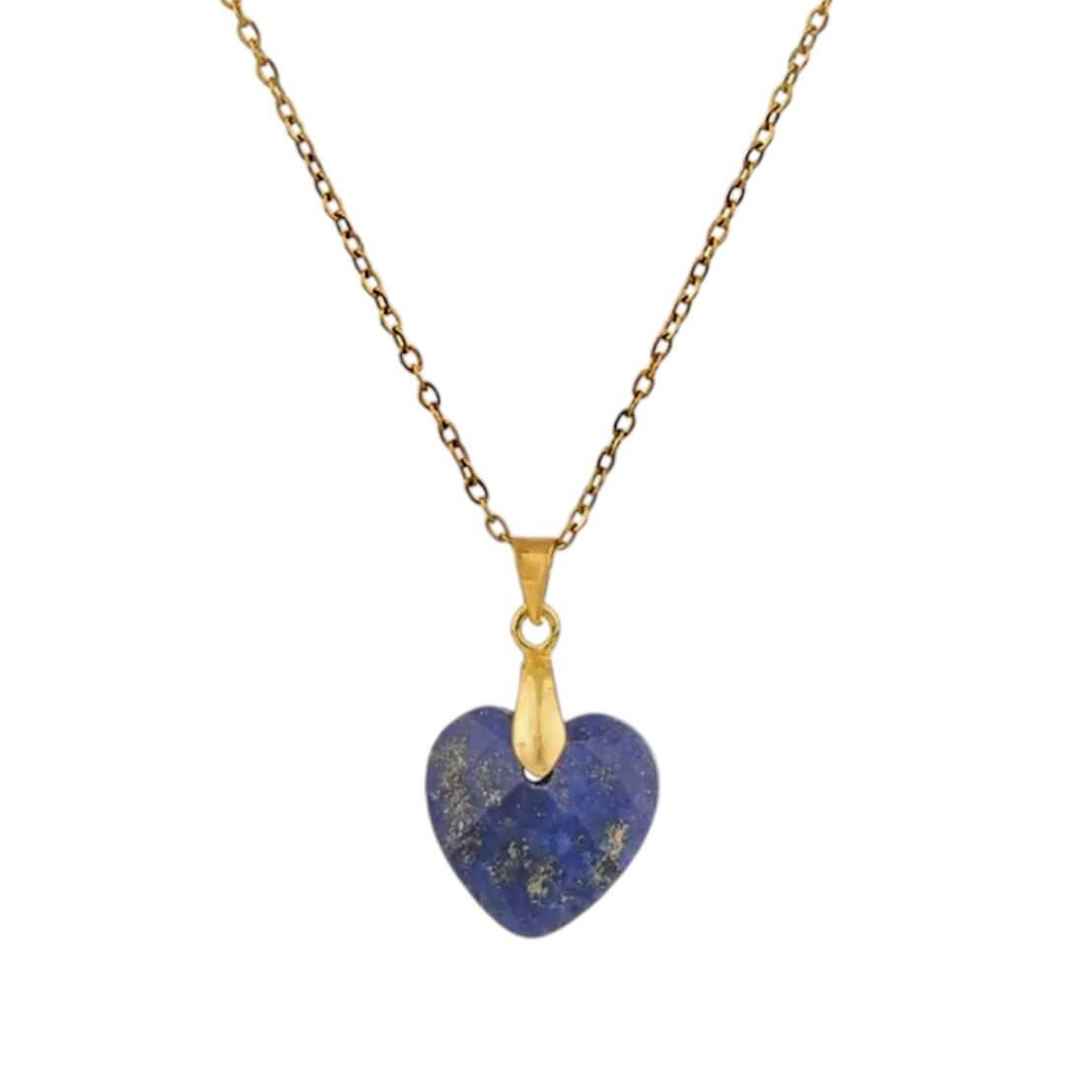 Goldene Halskette mit Edelsteinherz-Anhänger; Lapislazuli