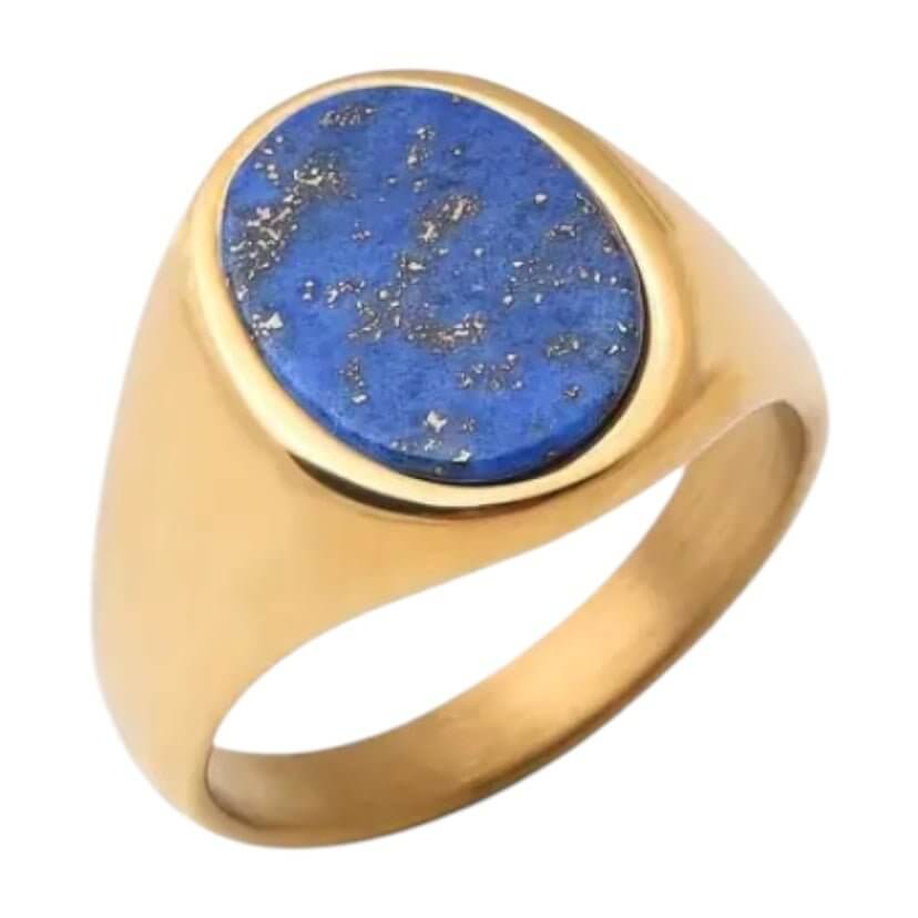 Eleganter goldener Ring mit ovalem Lapislazuli – funkelndes Highlight für markanten Stil
