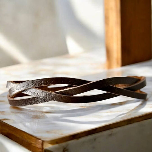 Verstellbares locker geflochtenes Lederarmband, dunkelbraun