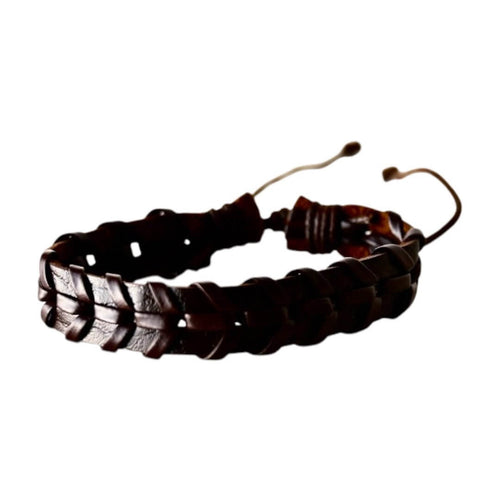 Verstellbares doppelt geschnürtes Lederarmband, dunkelbraun