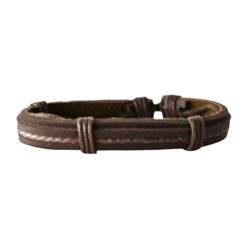 Verstellbares dunkelbraunes Lederarmband mit verbundenen Strängen und Schnüren