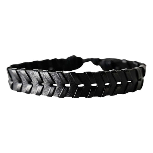 Verstellbares geschnürtes Lederarmband, schwarz
