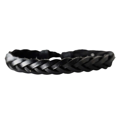 Verstellbares geflochtenes Lederarmband, schwarz