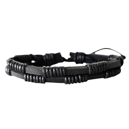 Verstellbares schwarzes Lederarmband, kariert