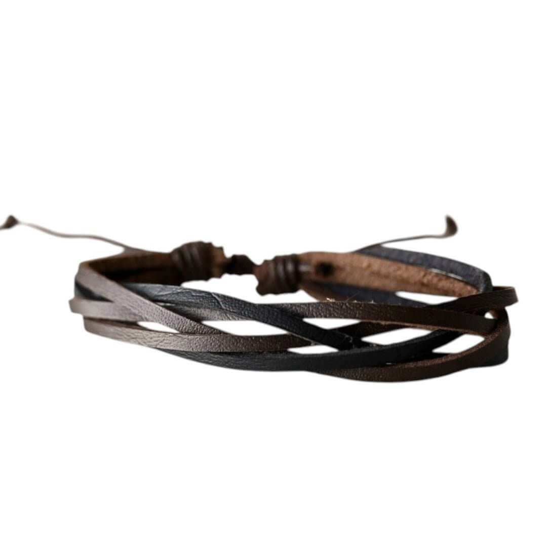 Verstellbares weit geflochtenes Lederarmband, dunkelbraun