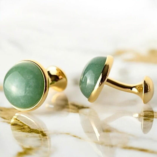Goldene Manschettenknöpfe mit Aventurin – Elegantes Accessoire für Stil und Ausgeglichenheit