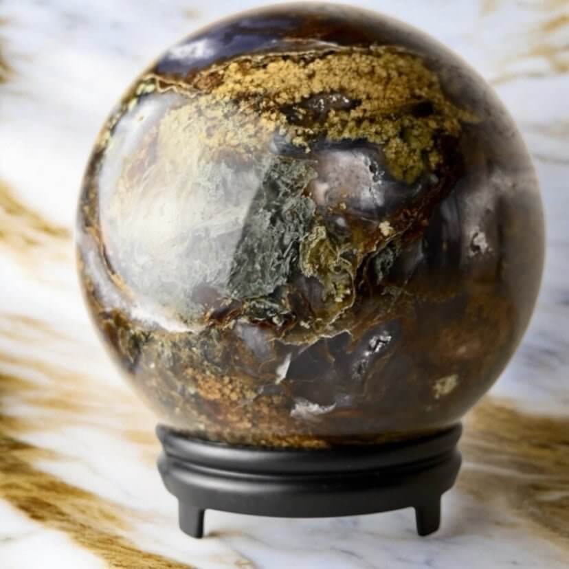 Große Moosachat-Kugel – Naturnahes Wohnhighlight für Ruhe und Harmonie