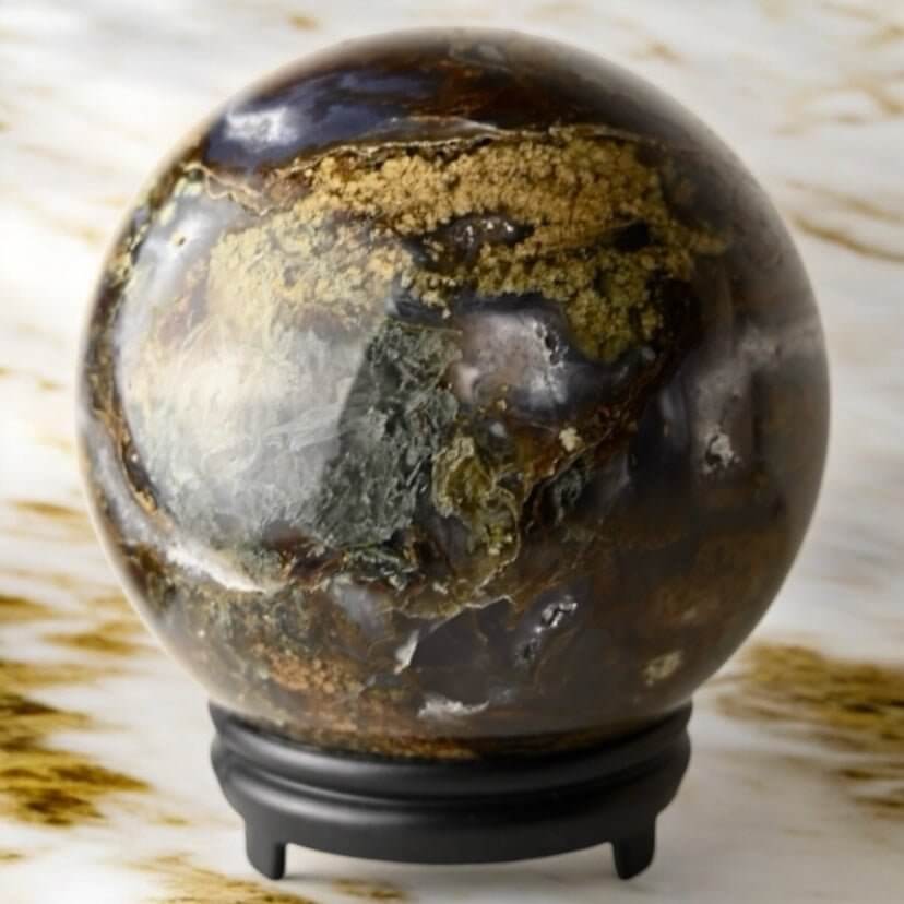 Große Moosachat-Kugel – Naturnahes Wohnhighlight für Ruhe und Harmonie