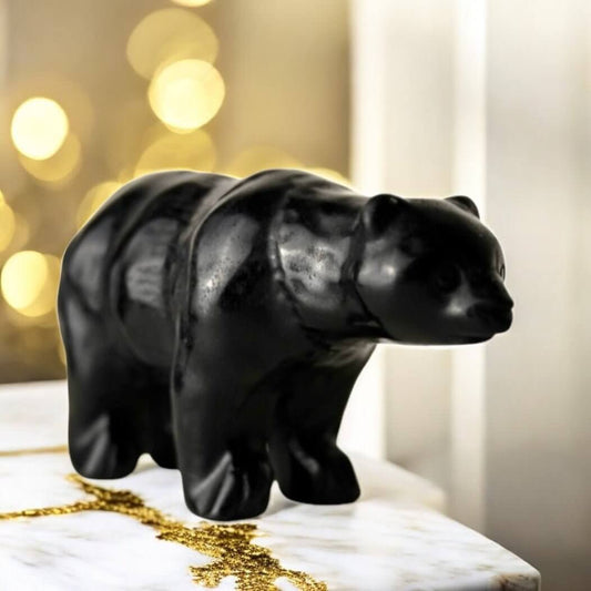 Obsidian Bärenfigur – Stilvolles Kristallobjekt für besondere Akzente