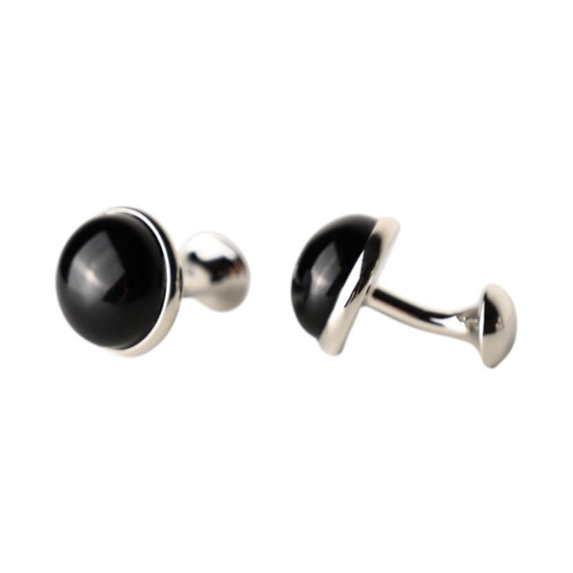Silberne Manschettenknöpfe Obsidian