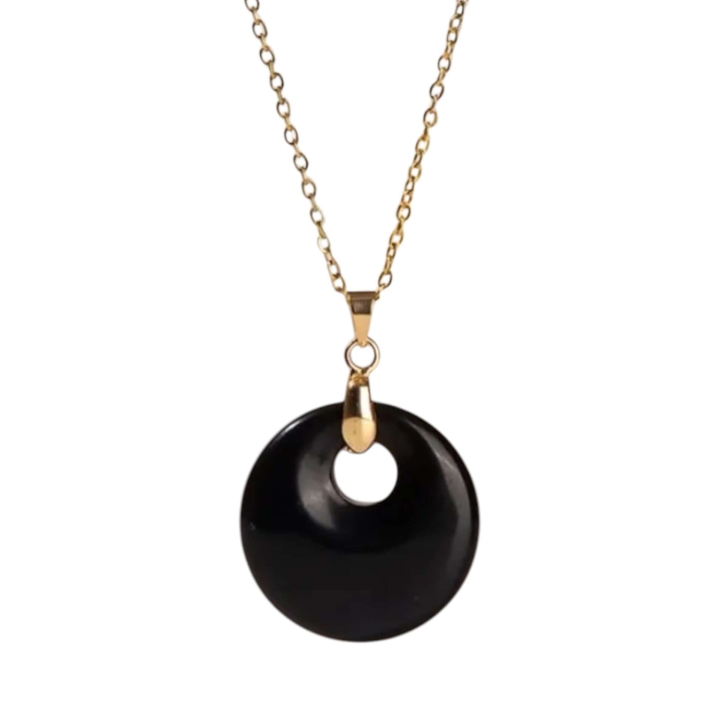 Goldene Kette mit rundem Obsidian-Anhänger