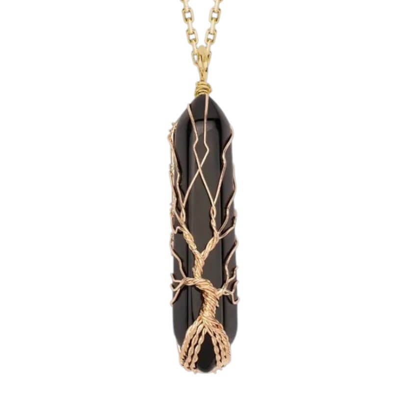 Goldene Halskette mit goldverziertem Obsidian Doppelender