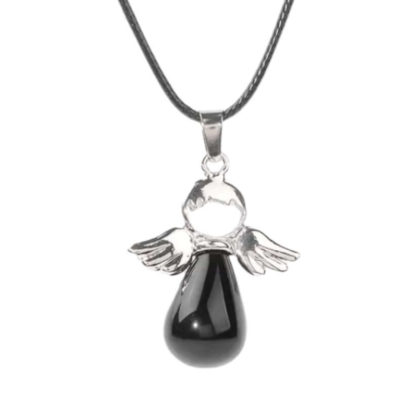 Schwarze Halskette mit Obsidian Engel