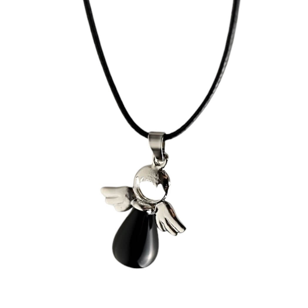 Schwarze Halskette mit Obsidian Engel