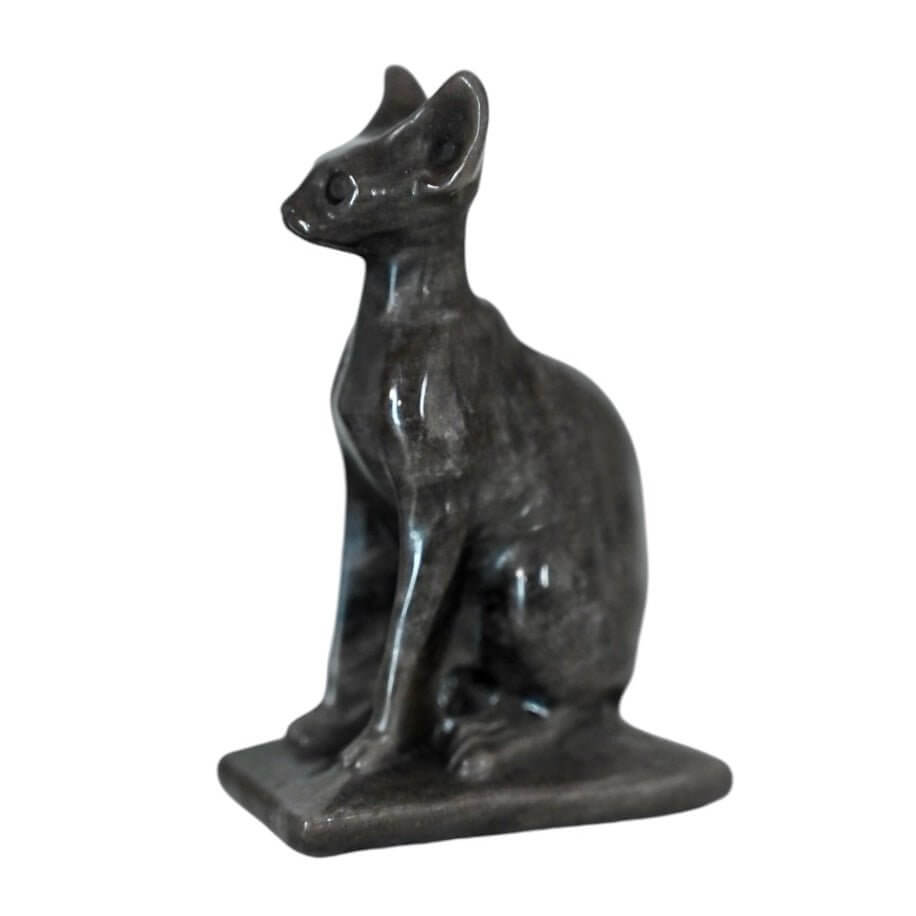 Silber-Obsidian Katze – Ausdrucksstarkes Kristallobjekt für Wohnakzente