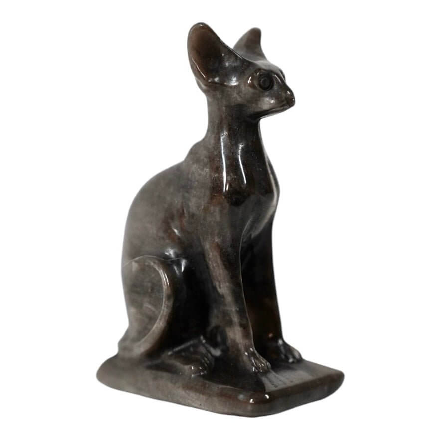 Silber-Obsidian Katze – Ausdrucksstarkes Kristallobjekt für Wohnakzente