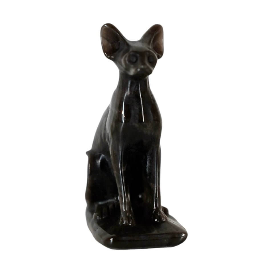 Silber-Obsidian Katze – Ausdrucksstarkes Kristallobjekt für Wohnakzente