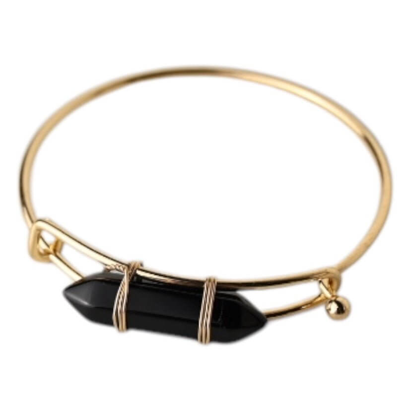 Verschließbarer goldener Armreif mit Obsidian-Doppelender