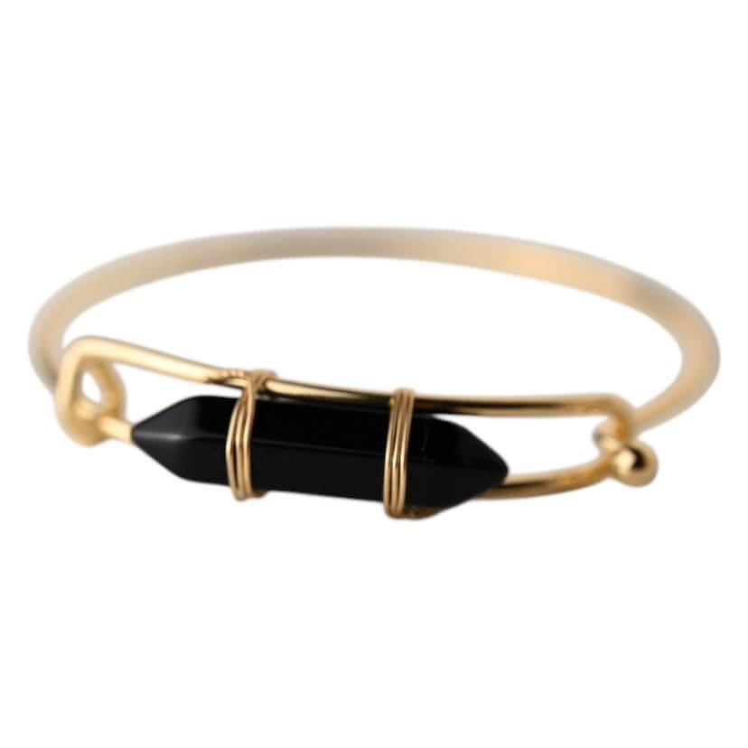 Verschließbarer goldener Armreif mit Obsidian-Doppelender