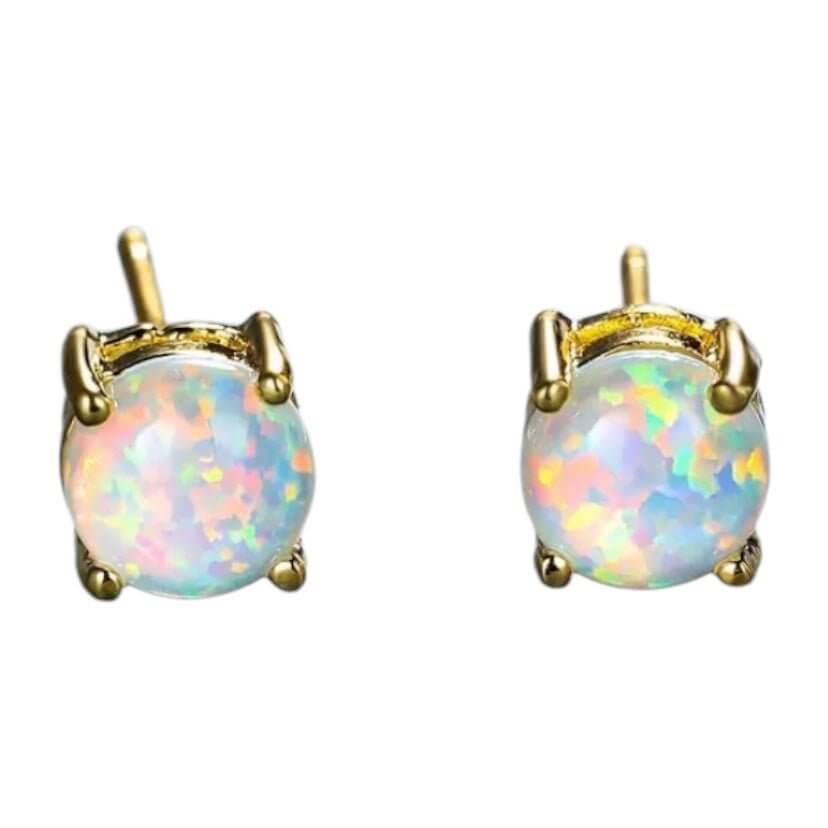 Zarte goldene Steckerohrringe mit Opal in Kreisform