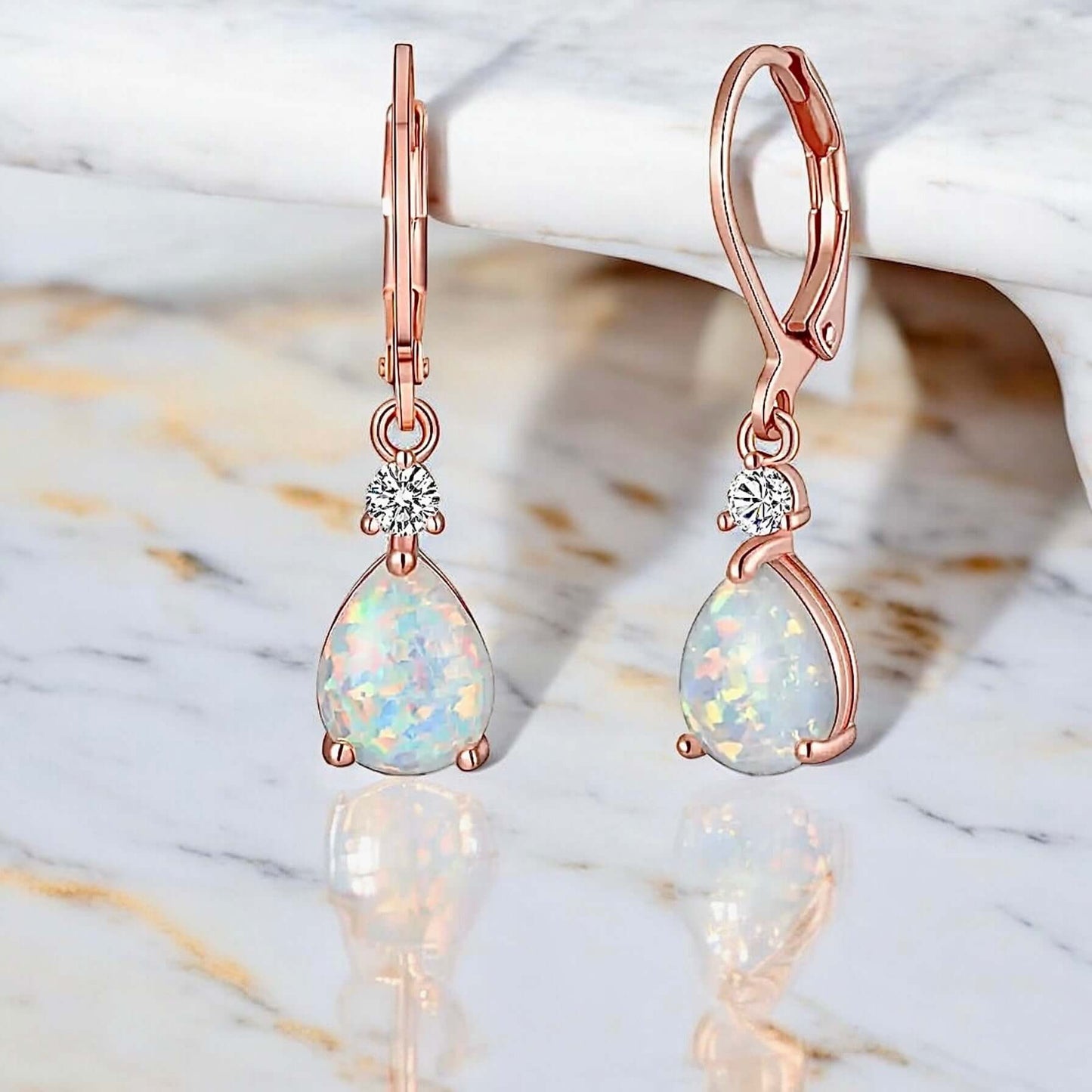 Funkelnde Ohrhänger mit rundem Opal Roségold