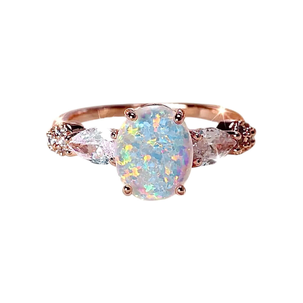 Roségoldener funkelnder Ring mit ovalem Opal