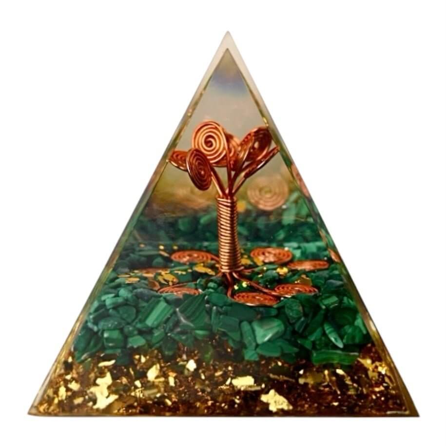 Große Orgonit Pyramide „Kupferbaum“ Malachit