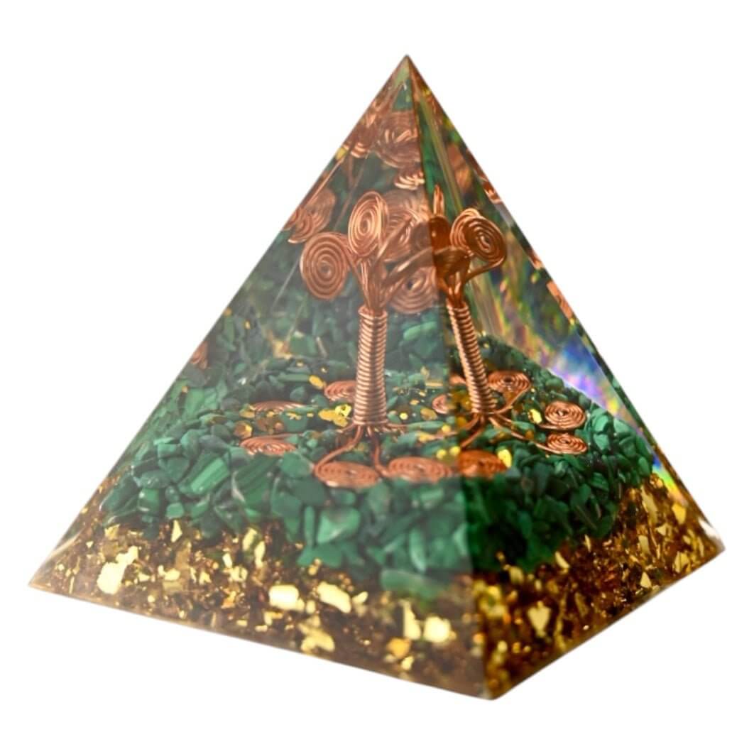 Große Orgonit Pyramide „Kupferbaum“ Malachit