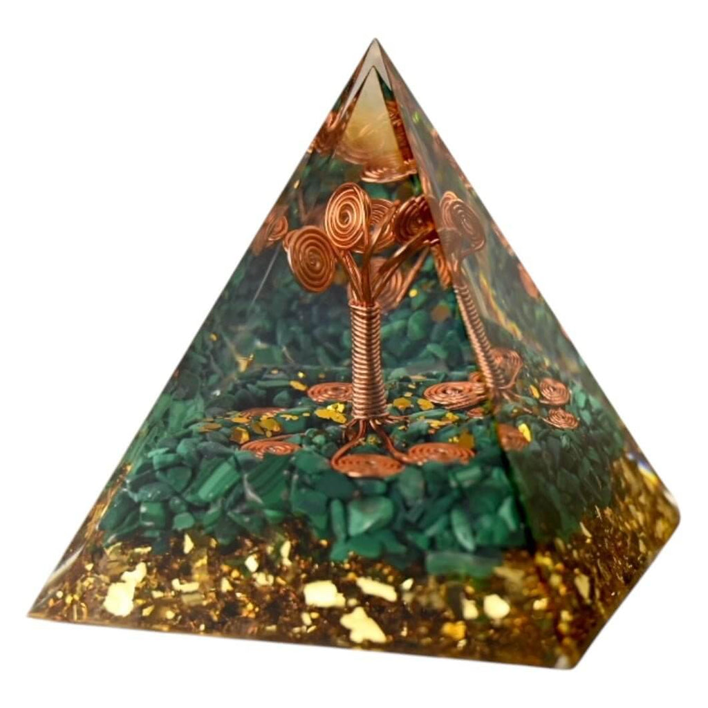Große Orgonit Pyramide „Kupferbaum“ Malachit