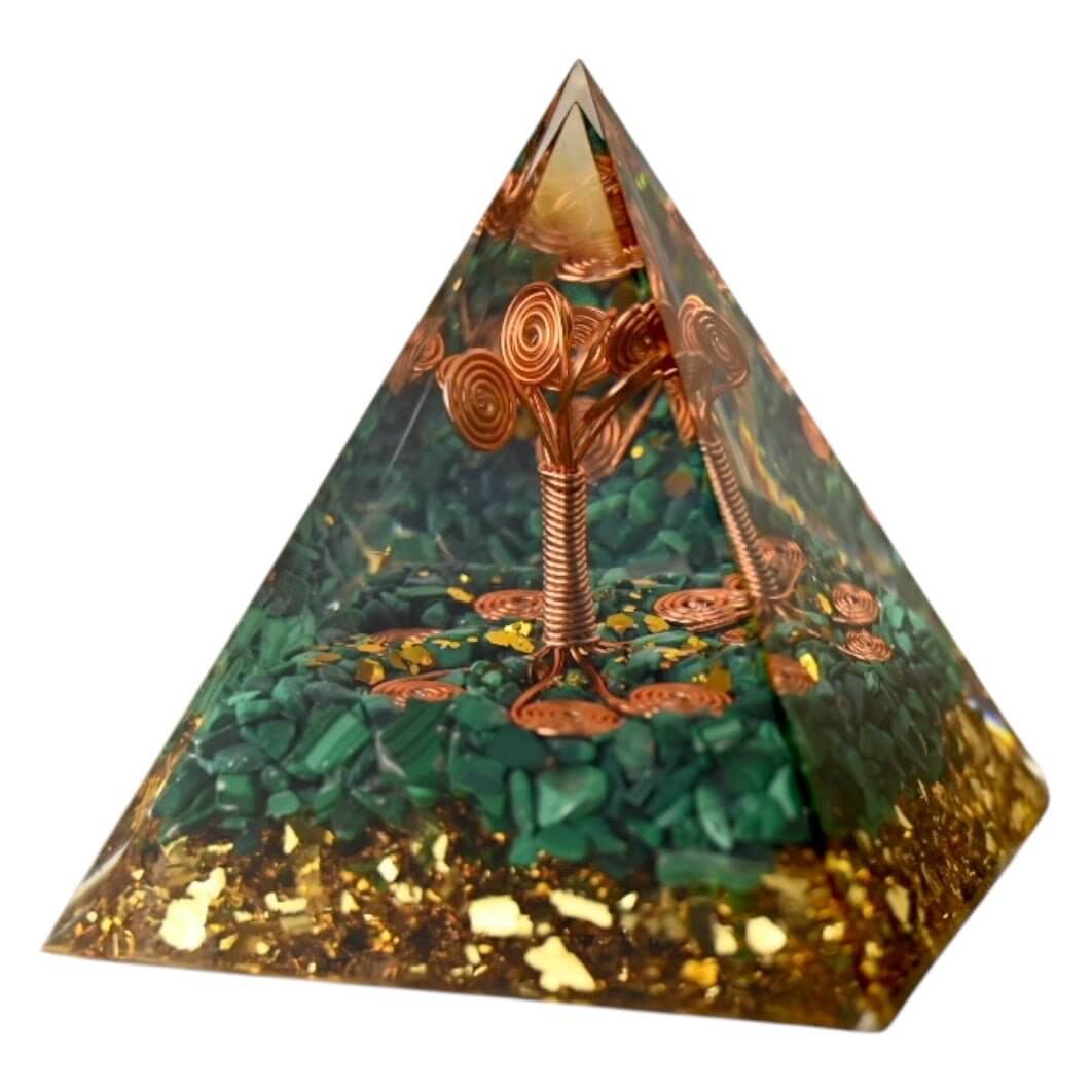 Große Orgonit Pyramide „Kupferbaum“ Malachit