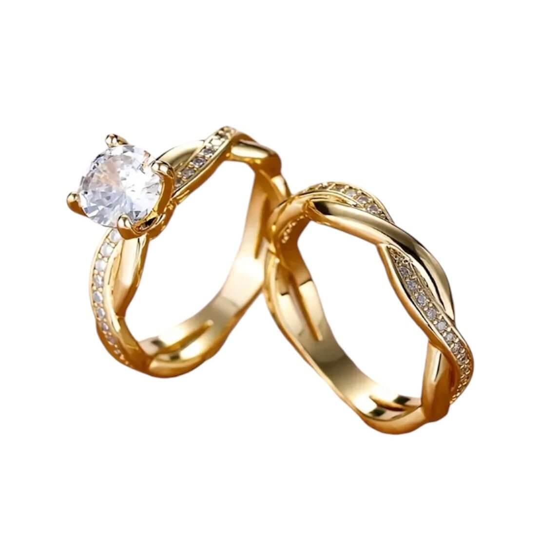 Goldener 2-teiliger Stacking-Ring – geflochtenes Design für stilvolle Eleganz