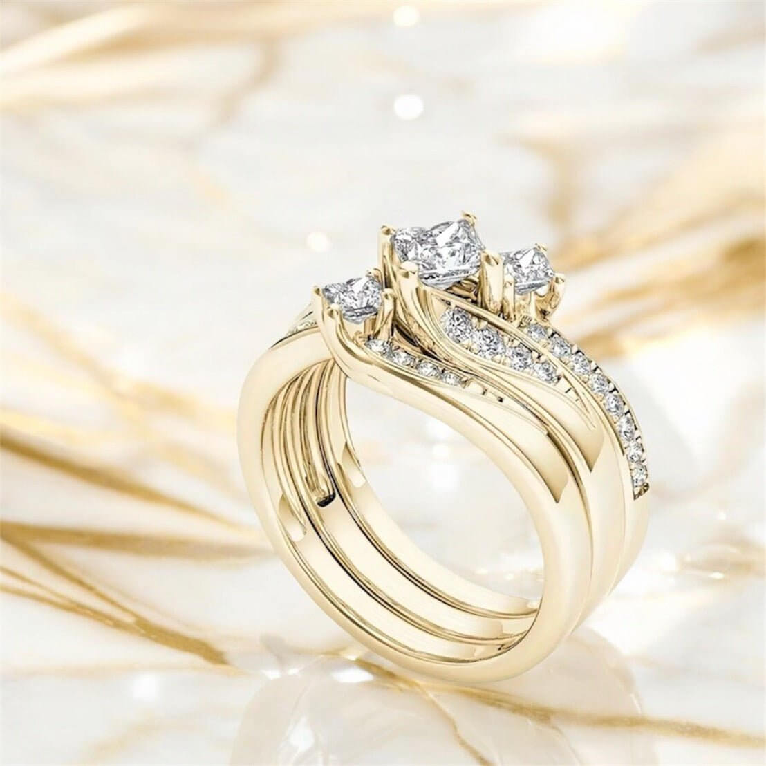 3-teiliger Stacking-Ring mit funkelnden Steinen – elegantes Schmuckset für strahlende Akzente