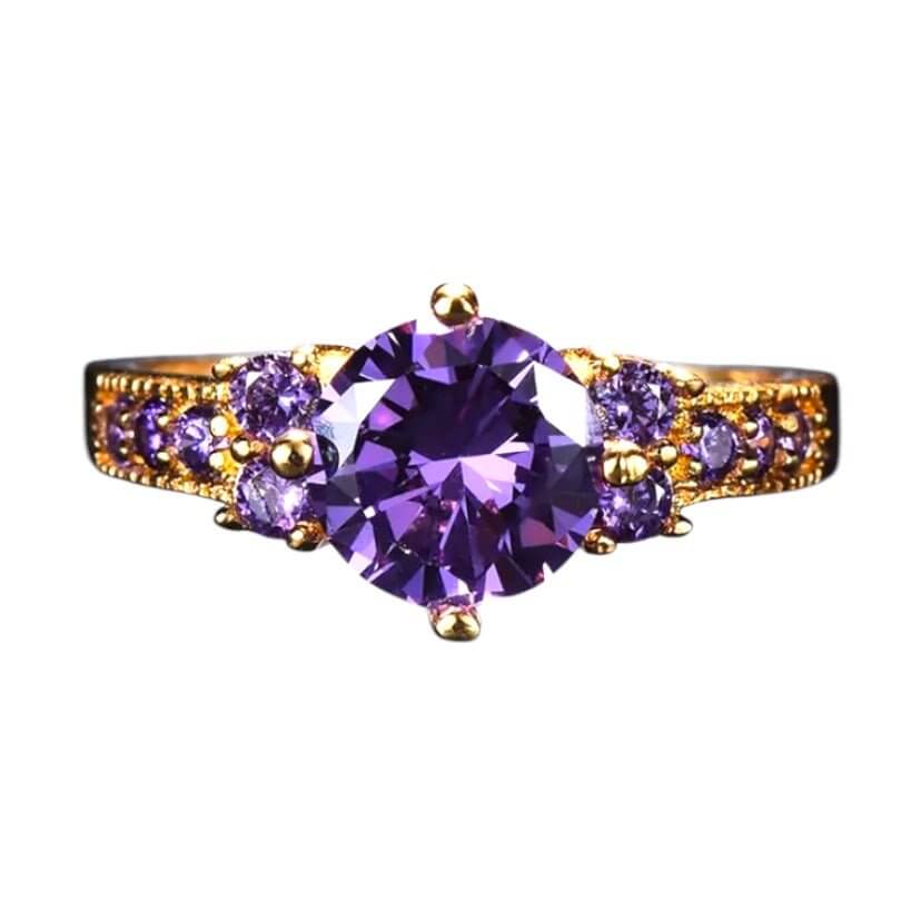 Eleganter roségoldener Ring mit rundem violetten Akzenten