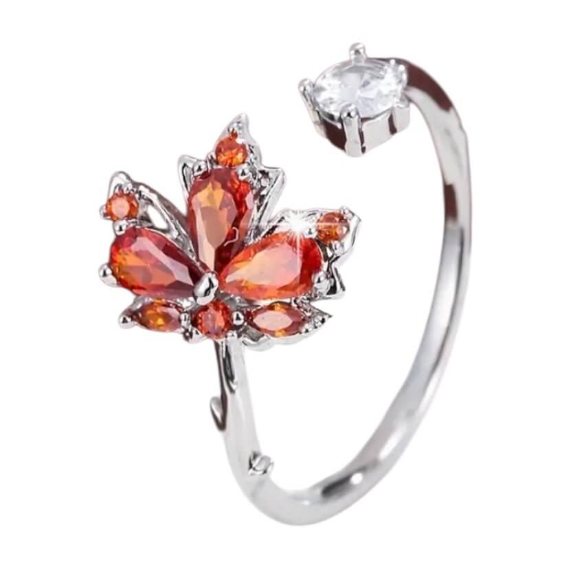 Eleganter offener Ring in Silber mit Blattdetail – funkelndes Highlight in