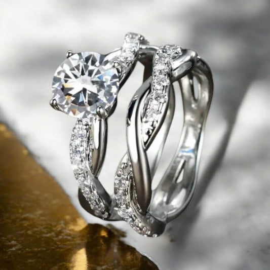 Silberner 2-teiliger Stacking-Ring – geflochtenes Design für stilvolle Eleganz