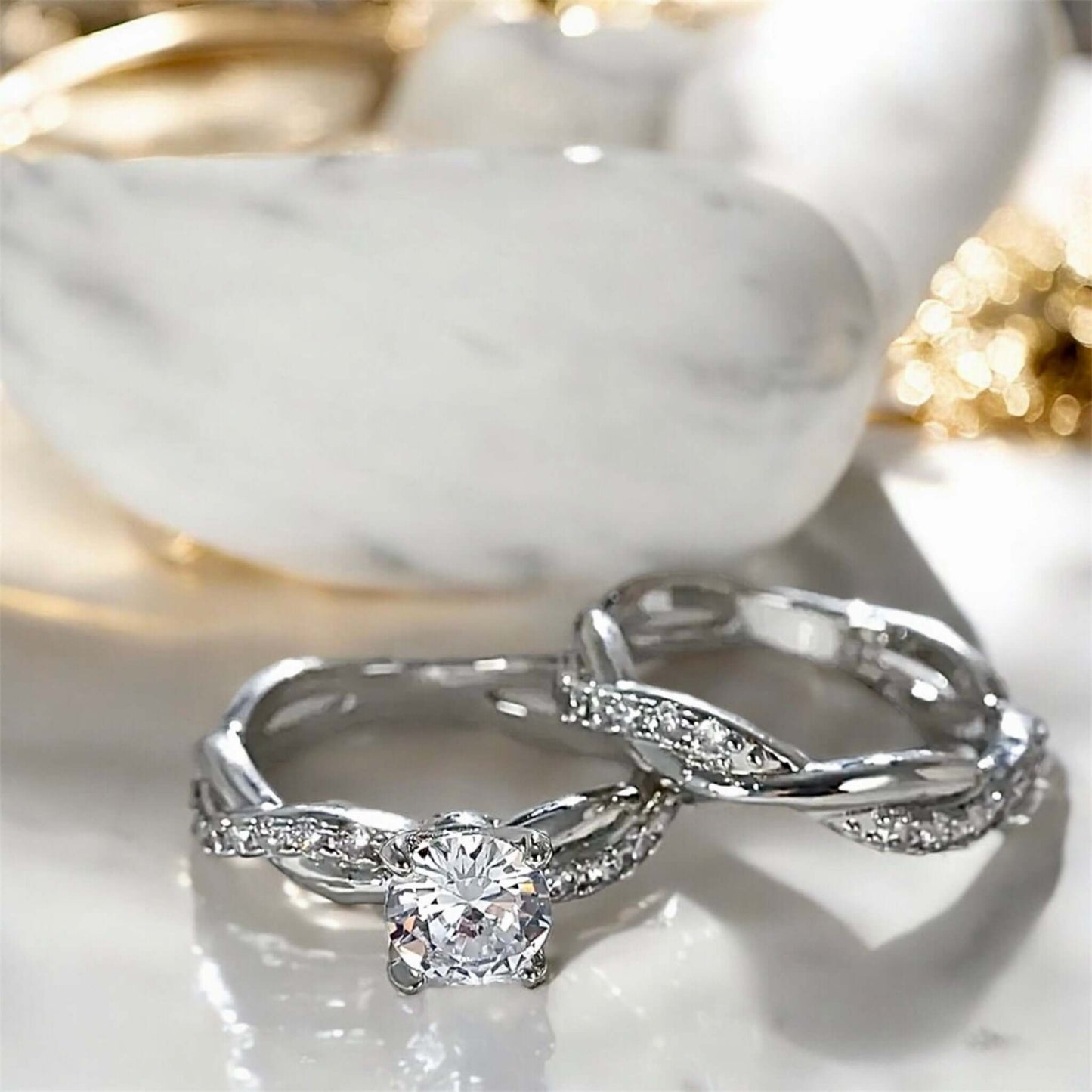 Silberner 2-teiliger Stacking-Ring – geflochtenes Design für stilvolle Eleganz