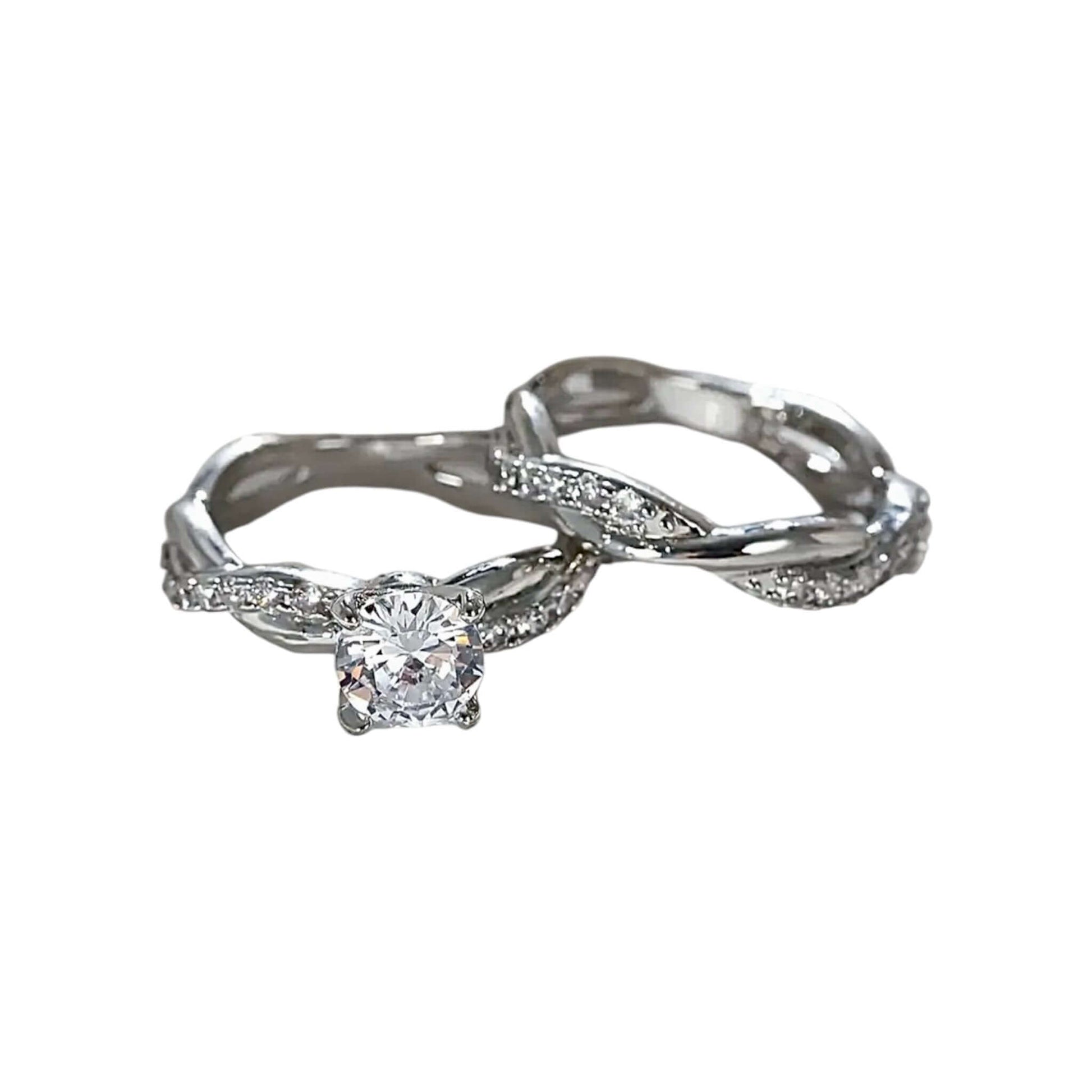 Silberner 2-teiliger Stacking-Ring – geflochtenes Design für stilvolle Eleganz