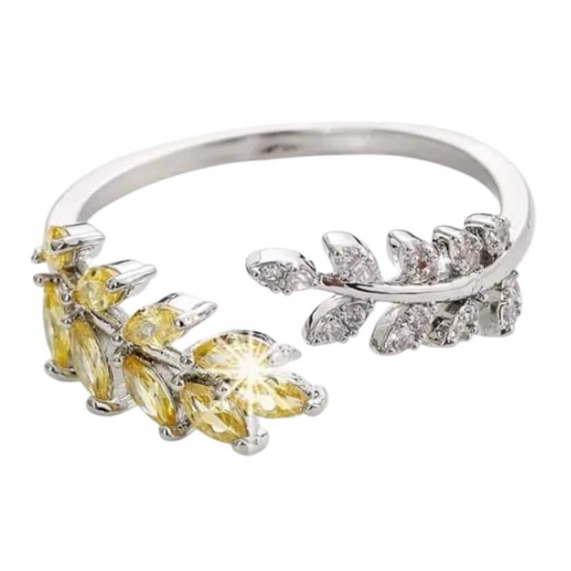 Silberner Ring mit Blatt-Design in Champagner – elegantes Schmuckstück für charmante Präsenz