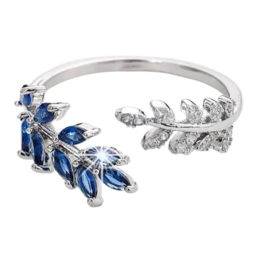 Silberner Ring mit Blatt-Design in Dunkelblau – elegantes Schmuckstück für charmante Präsenz