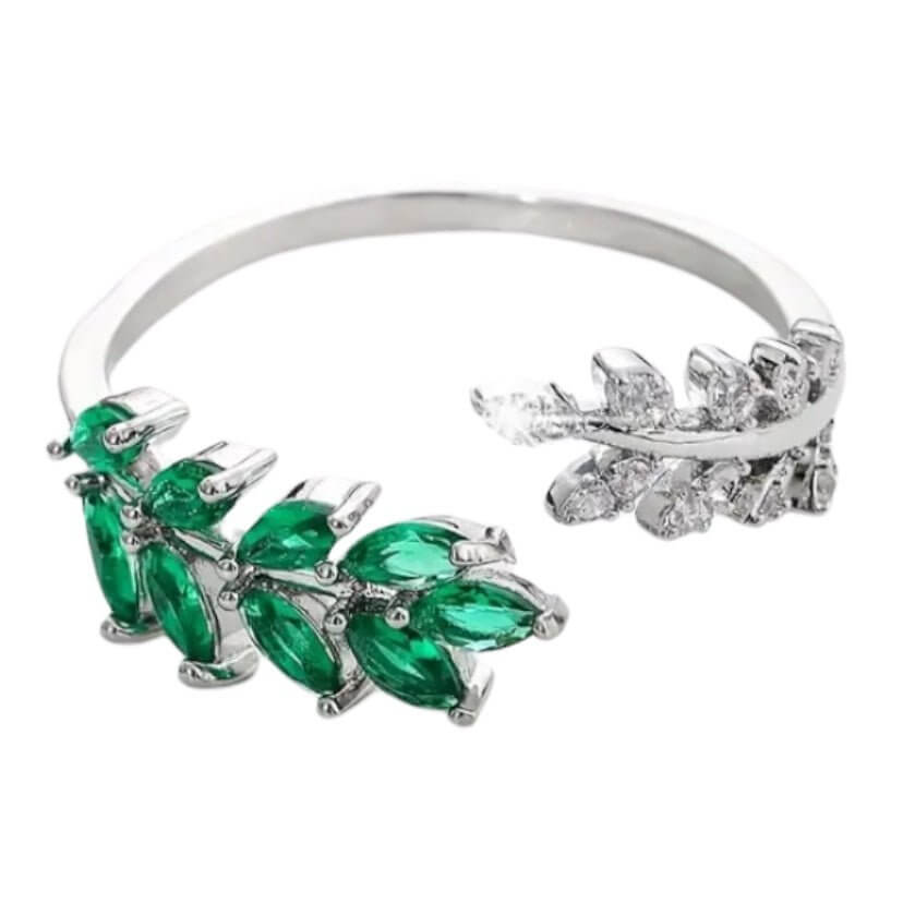 Silberner Ring mit Blatt-Design in Grün – elegantes Schmuckstück für charmante Präsenz