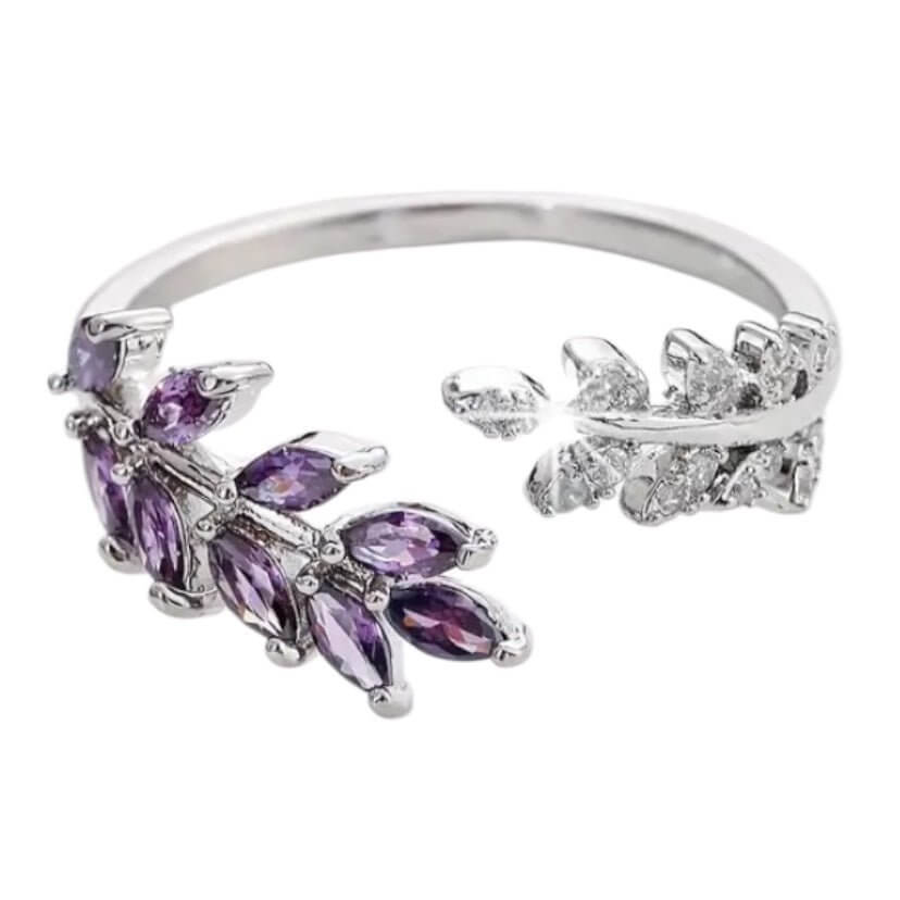 Silberner Ring mit Blatt-Design in Lila – elegantes Schmuckstück für charmante Präsenz
