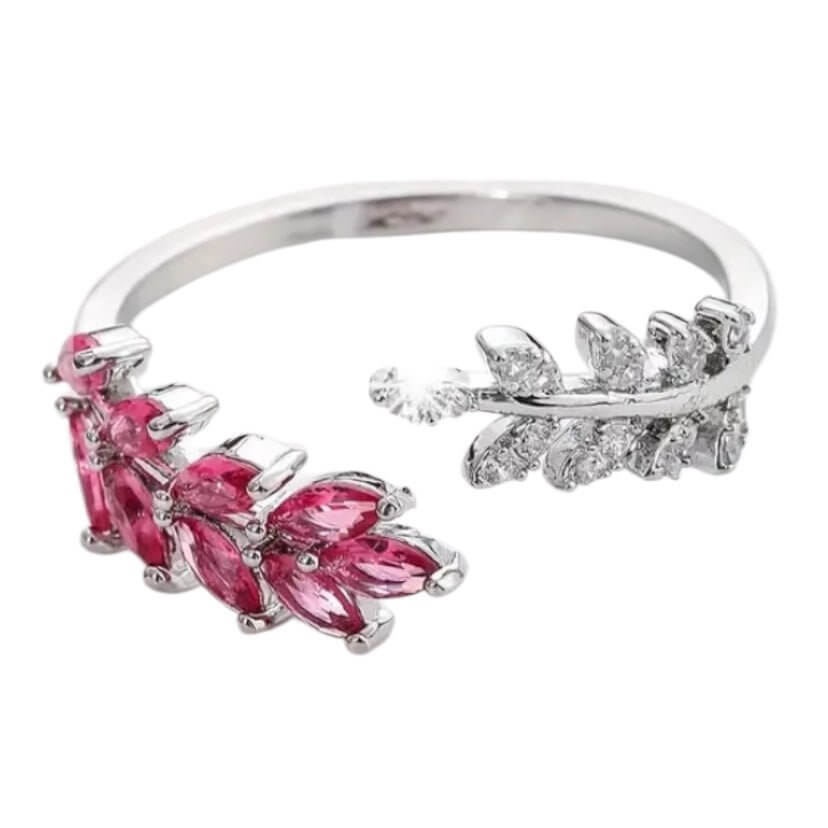 Silberner Ring mit Blatt-Design in Rot – elegantes Schmuckstück für charmante Präsenz