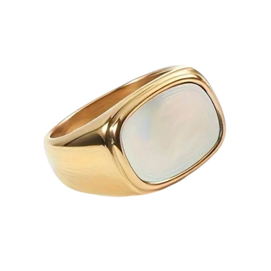 Goldener Ring mit rechteckigem Muscheldesign