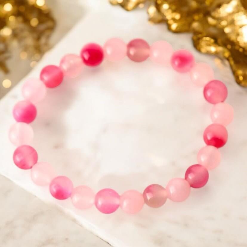 Rosenquarz Armband mit pinken Akzenten