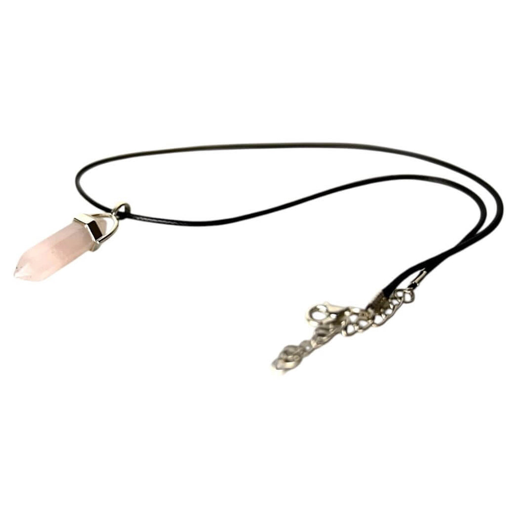 Schwarze Halskette mit Rosenquarz Doppelender