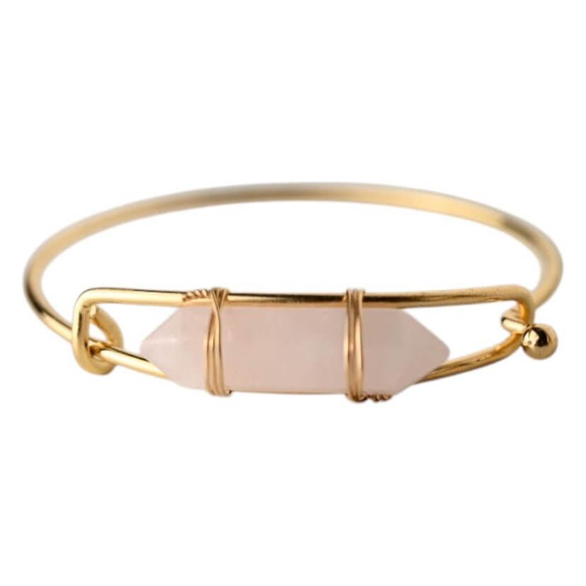 Verschließbarer goldener Armreif mit Rosenquarz-Doppelend