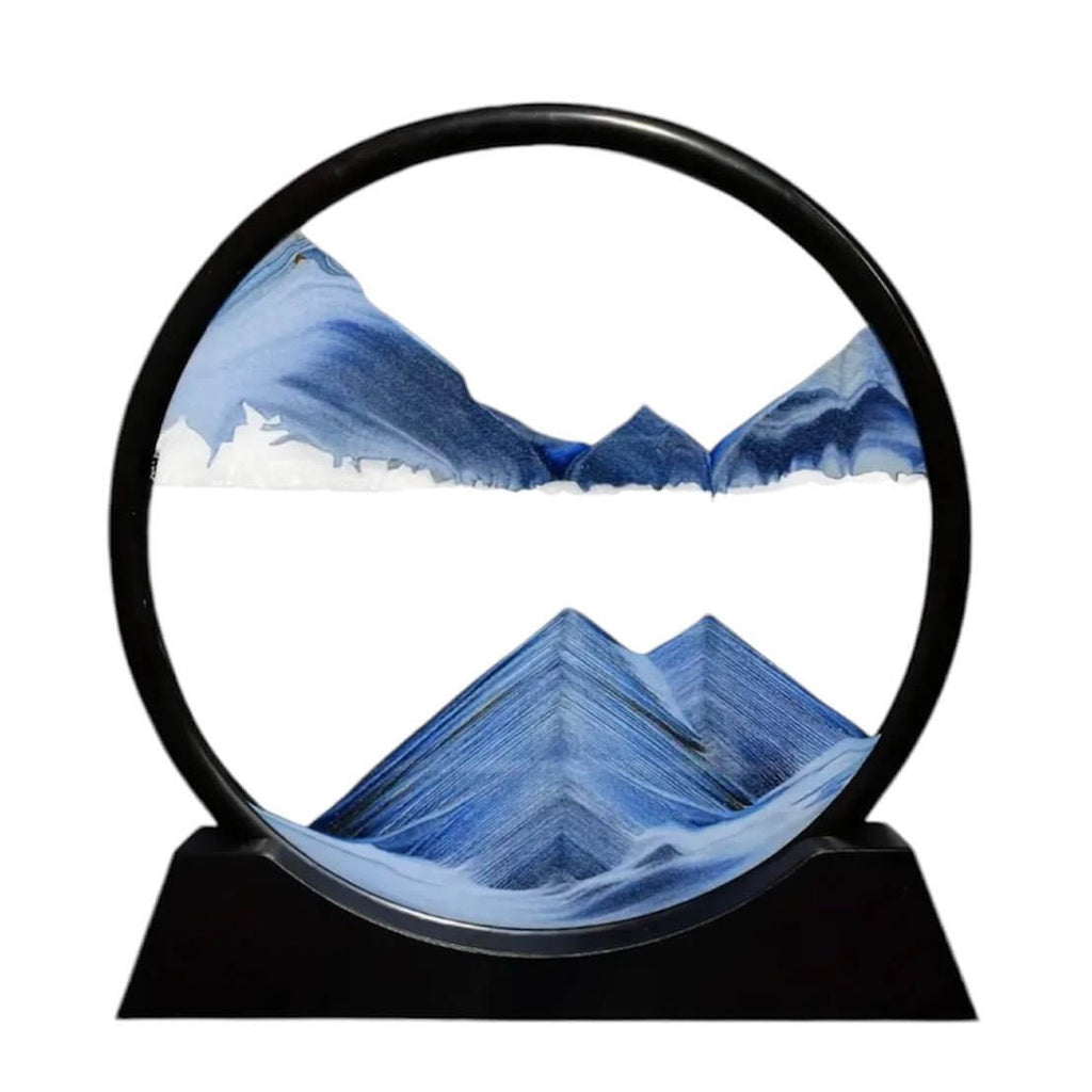 Sandbild in rundem schwarzen Rahmen Blau