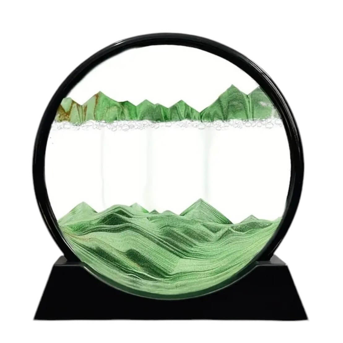 Sandbild in rundem schwarzen Rahmen Grün